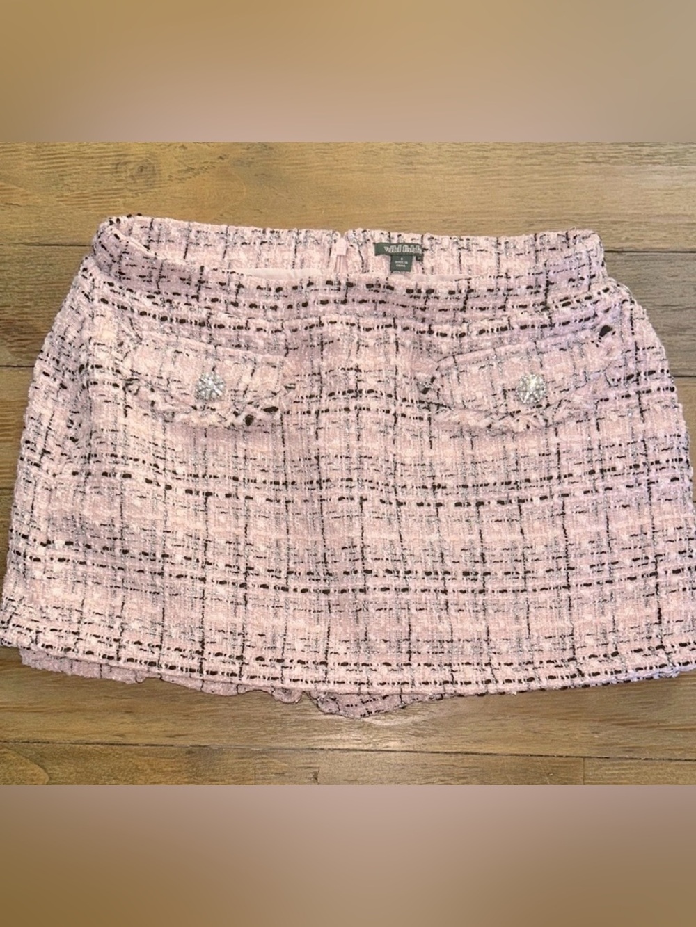 WILD FABLE Tweed Boucle Skort Mini Skirt pink black pattern Clueless Academia - Picture 3 of 15
